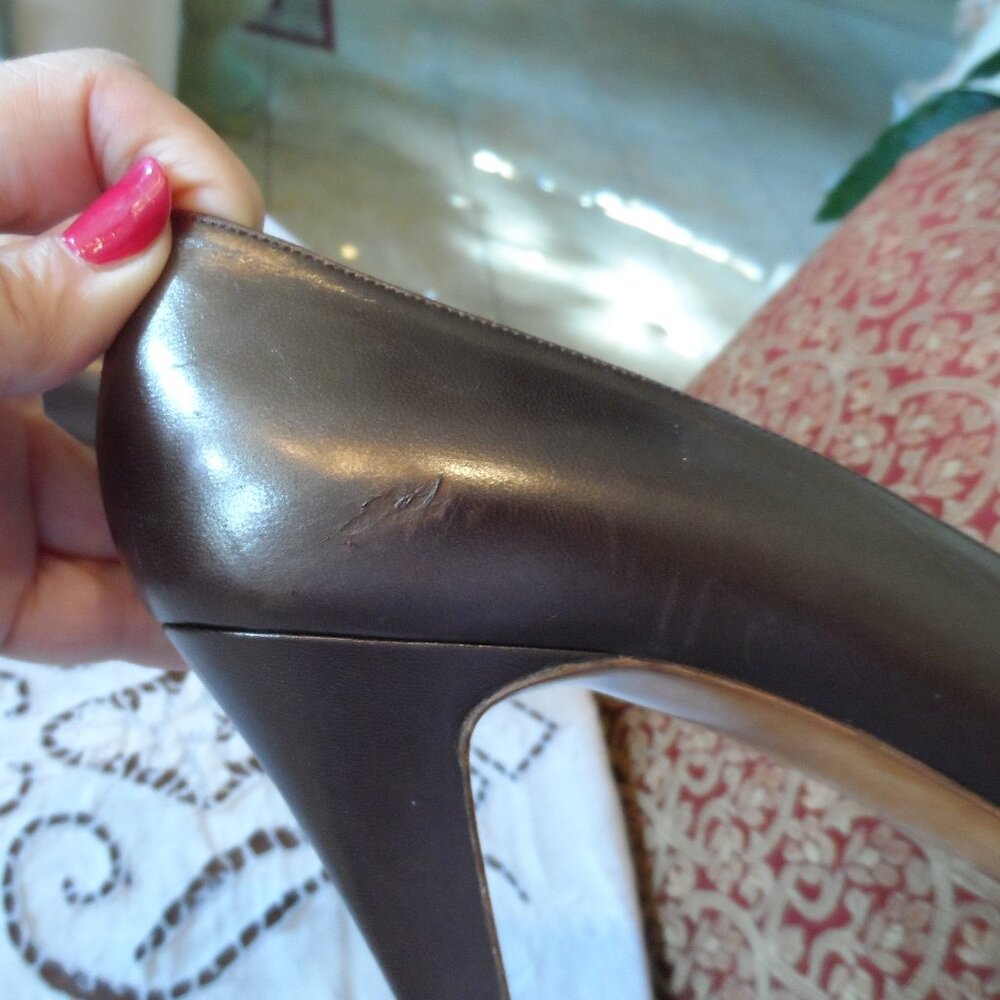 Chanel Light Brown Calf Leather Pumps w/Lizzard Trim cap Toe Size 38.5 - Picture 11 of 16